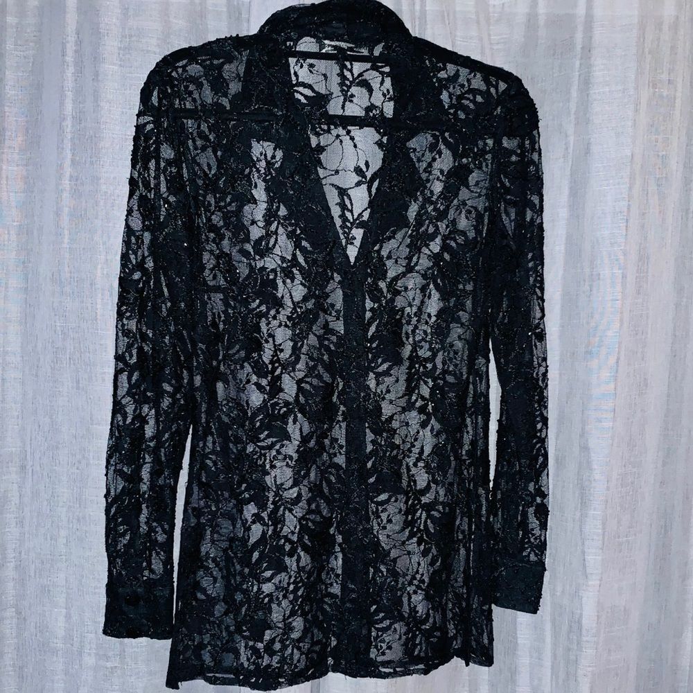 Dolce & Gabbana Black Lace Collar Button Down Top - Picture 2 of 5